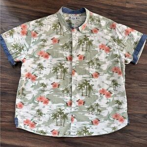Free Planet Palm and Floral Men's Shirt - Green and Pink